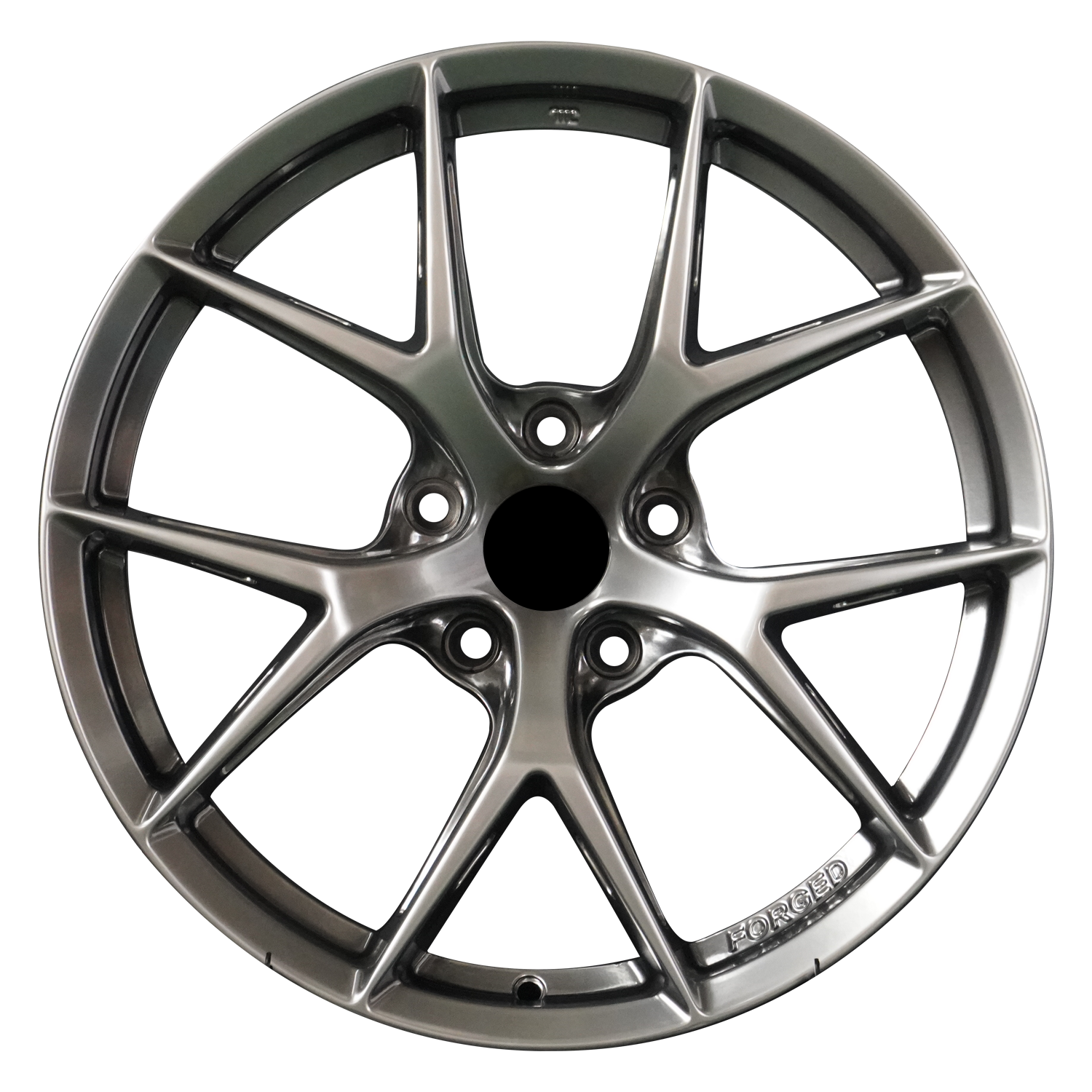 Deep-dish flow-form wheel in hyper black by WheelWorkCustoms, showcasing its sleek, modern design and glossy finish.