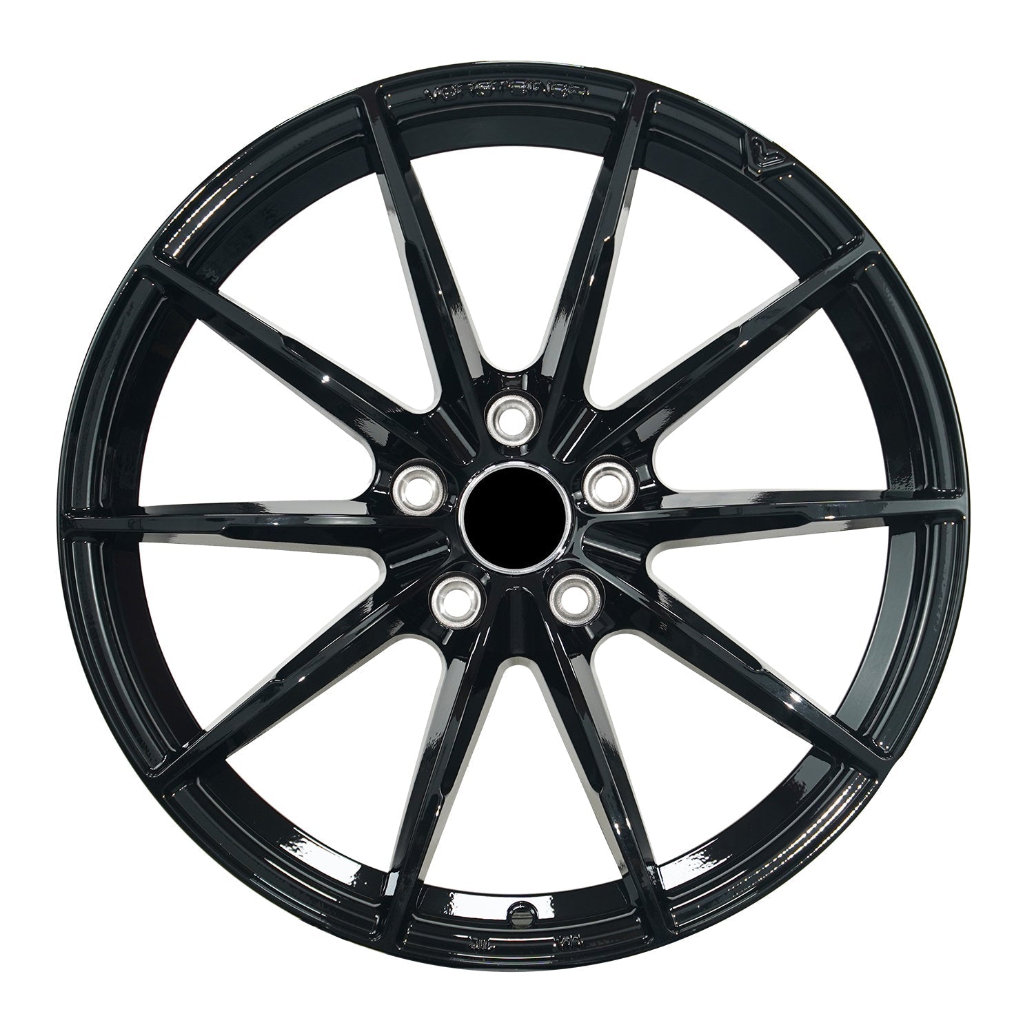 Black WWC 515 3-spoke performance flow-form wheel by WheelWorkCustoms, showing sleek design and detailed spoke pattern.