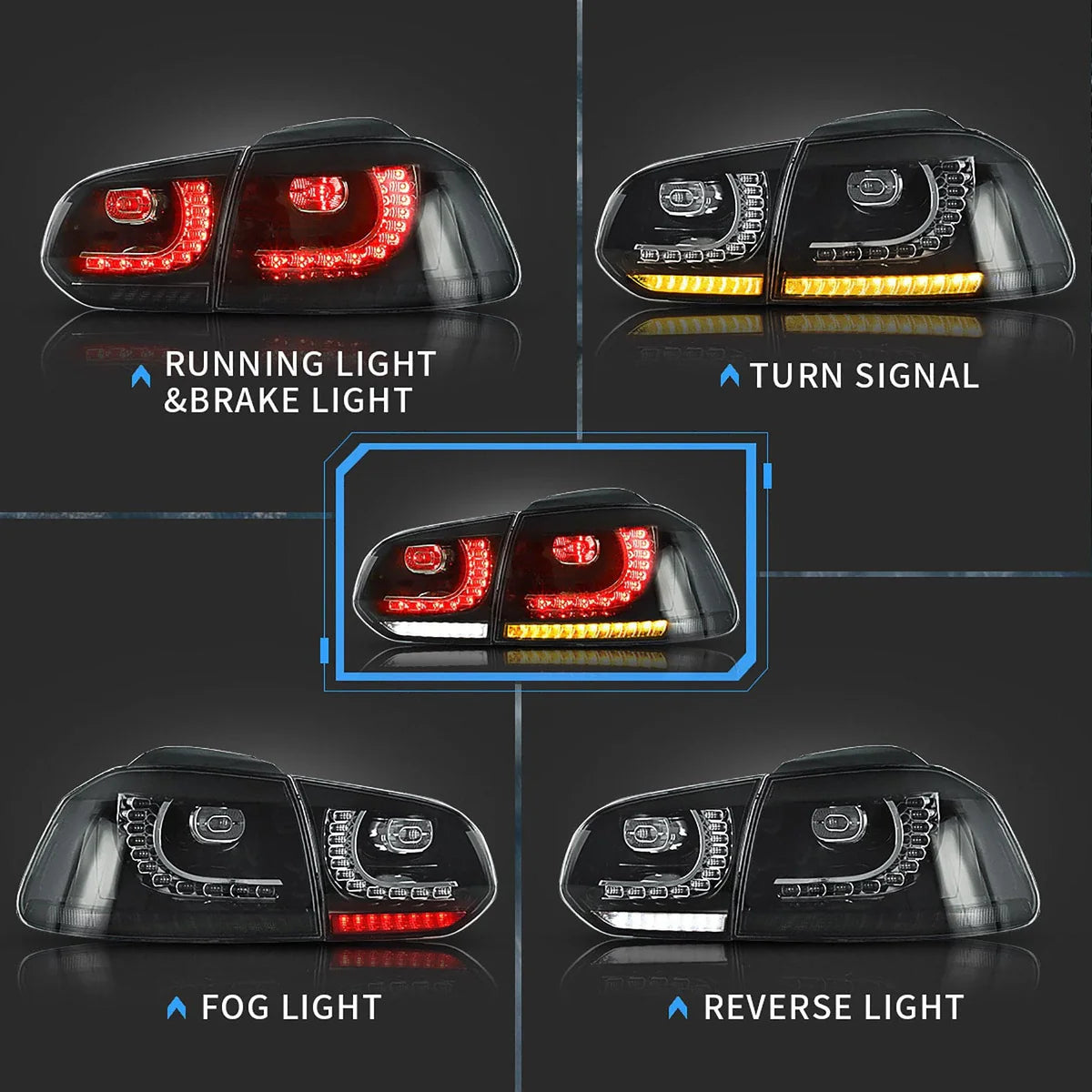 2008-2013 VW GOLF MK6R STYLE SEQUENTIAL LED TAIL LIGHTS