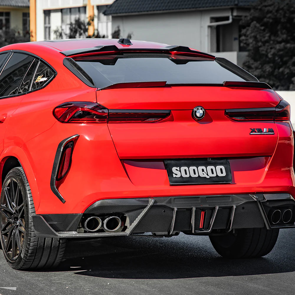 Sooqoo Pre Pregged Dry Carbon Fiber Diffuser for BMW X6M F96 with Brake Light