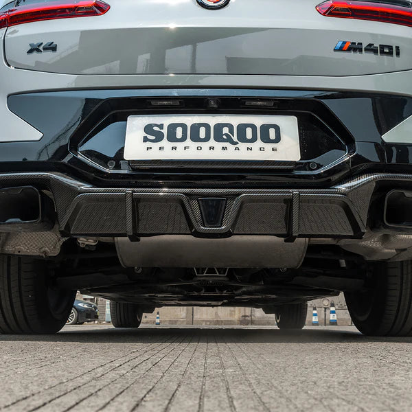Sooqoo Pre Pregged Dry Carbon Fiber Rear Diffuser with Brake Light for BMW X4 G02 LCI 2022+