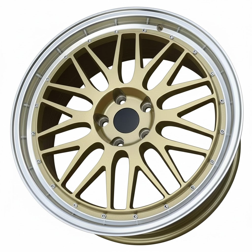 WheelWorkCustoms WWC 3S215 deep-dish split-spoke flow-form wheel in bronze with machine lip, showcasing its bold design.