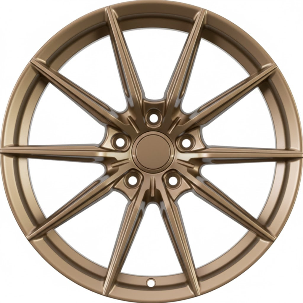 Bronze WWC 515 WheelWorkCustoms 3-spoke performance flow-form wheel with intricate spoke design and polished finish.