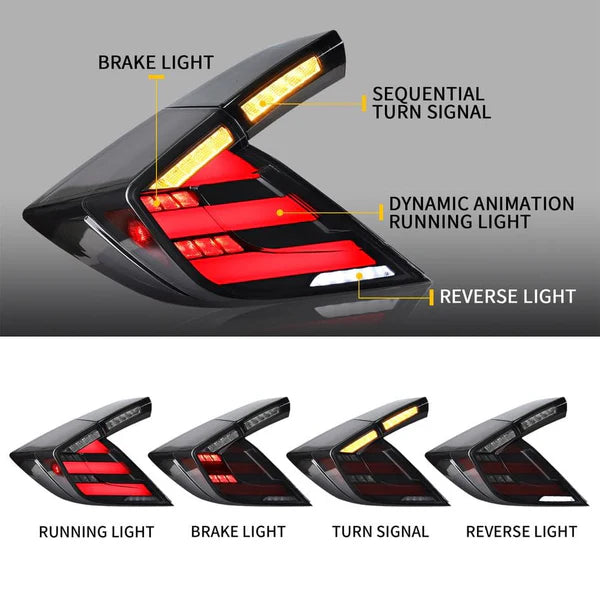 2017-2021 HONDA CIVIC HATCH MUGEN STYLE SEQUENTIAL LED TAIL LIGHTS