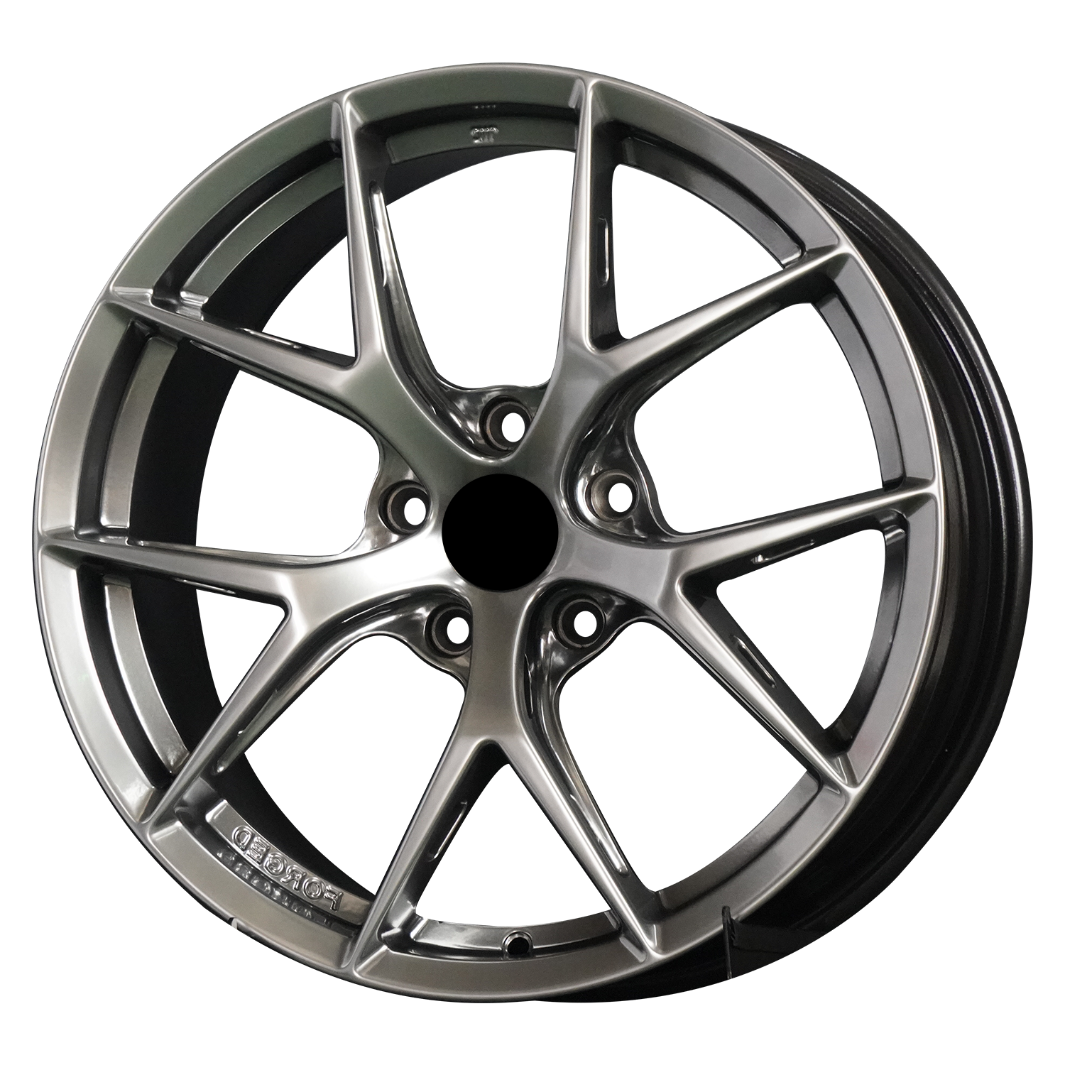 Deep-dish Flow-Form Wheel in Hyper Black by WheelWorkCustoms, featuring a sleek, modern design with a deep lip and intricate spoke pattern.