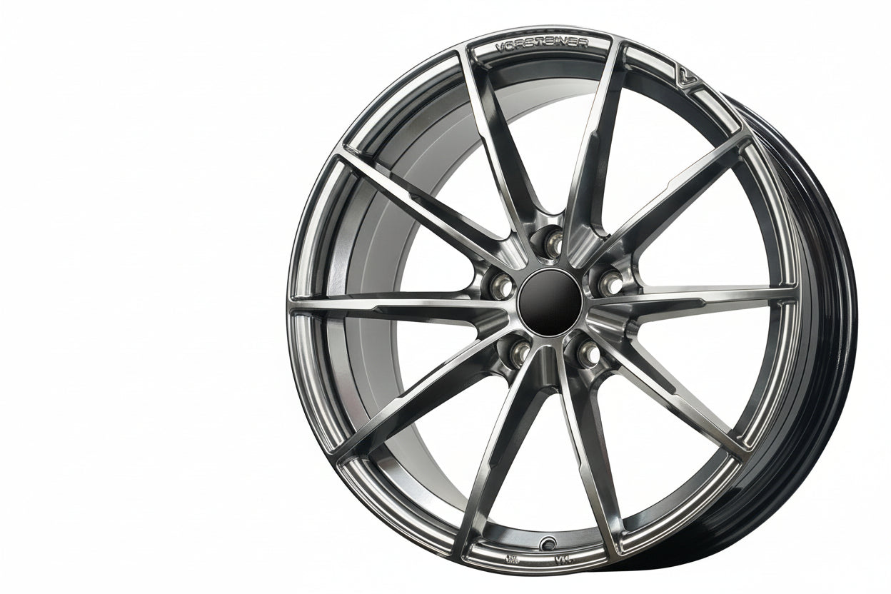 WheelWorkCustoms WWC 515 3-Spoke Performance Flow-Form Wheel in Hyper Black, close-up view of the black alloy wheel.