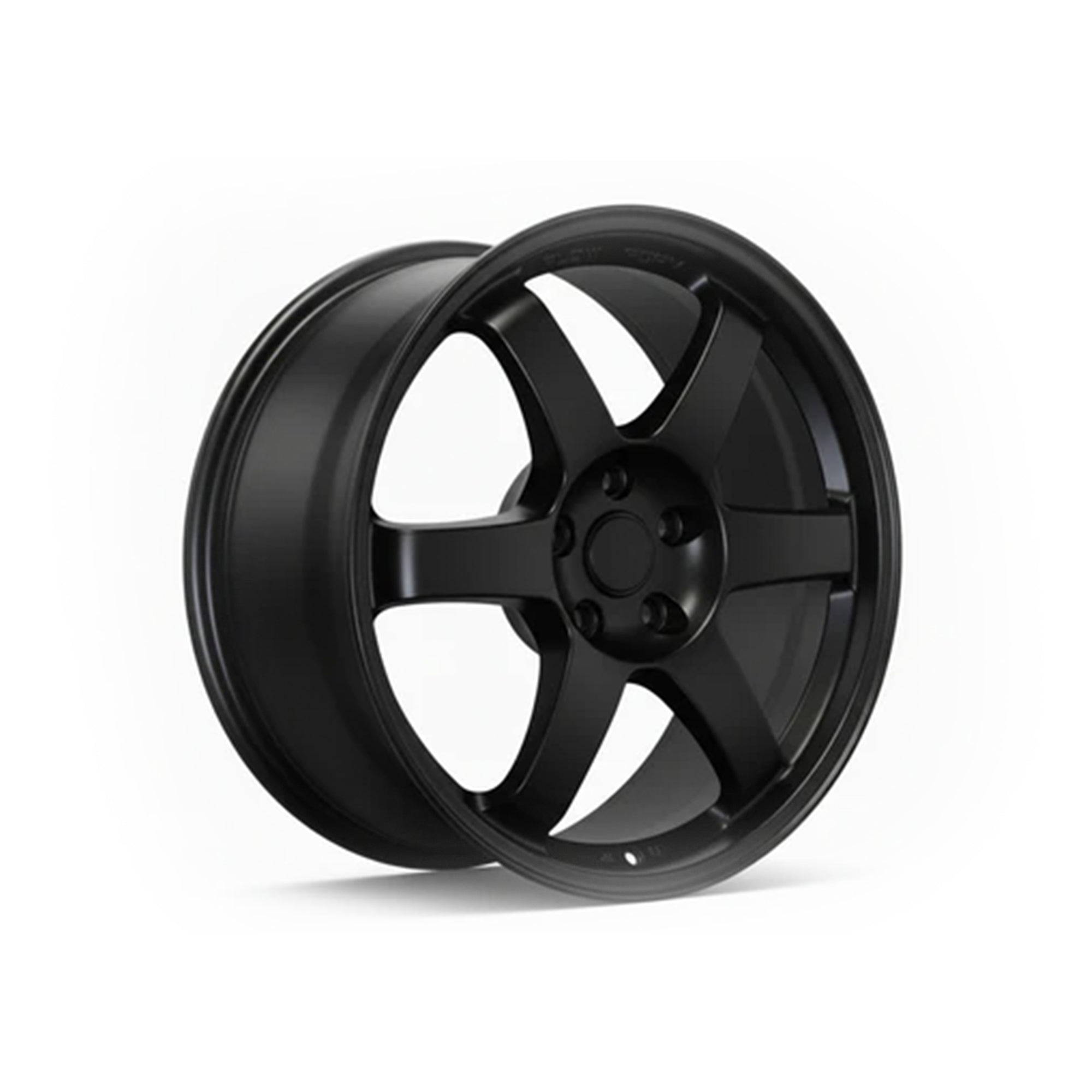 Black WWC 509 6-spoke Motorsport Flow-Form wheel by WheelWorkCustoms, shown in a sleek, high-performance design.