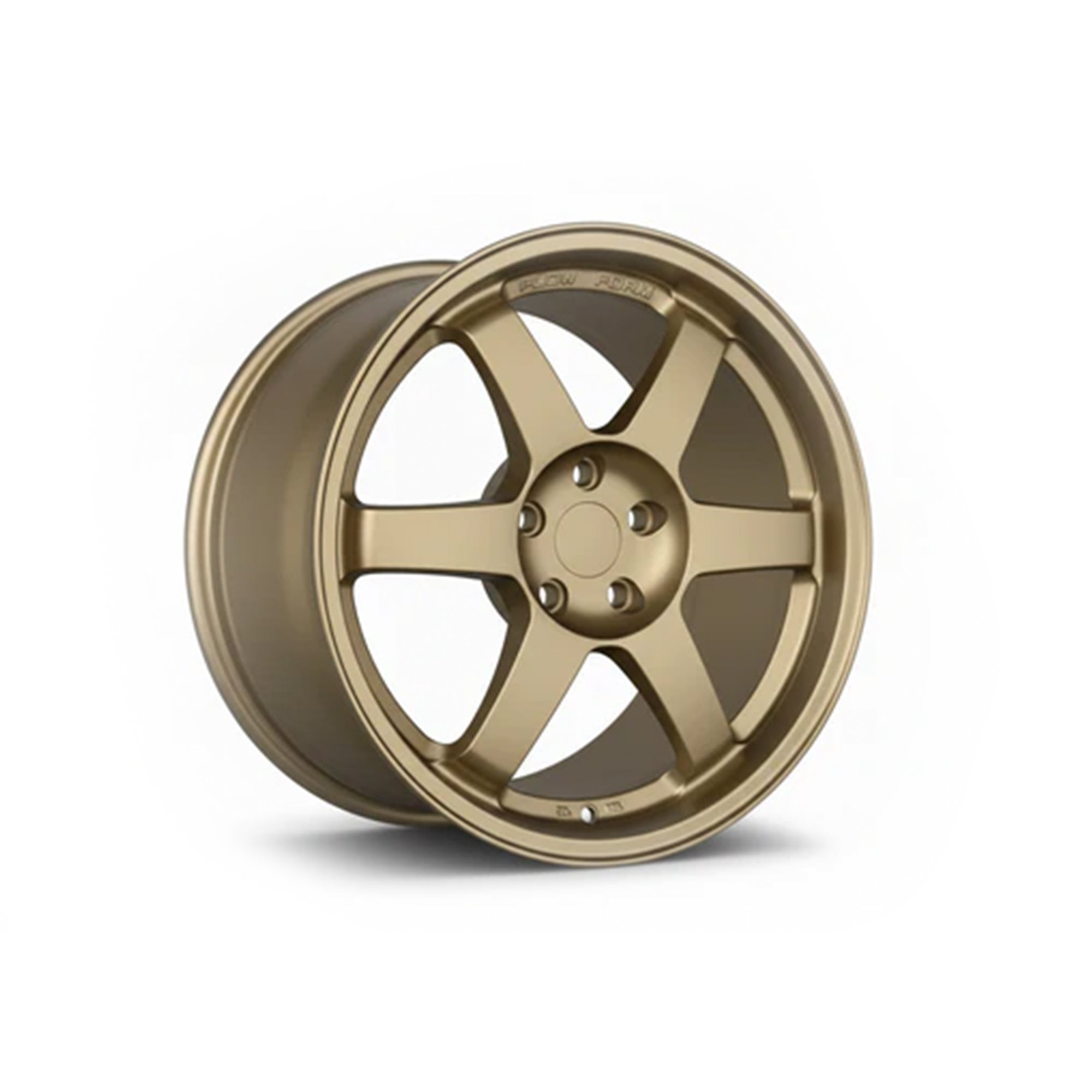 Matte bronze WWC 509 6-spoke Motorsport Flow-Form Wheel by WheelWorkCustoms mounted on a vehicle.