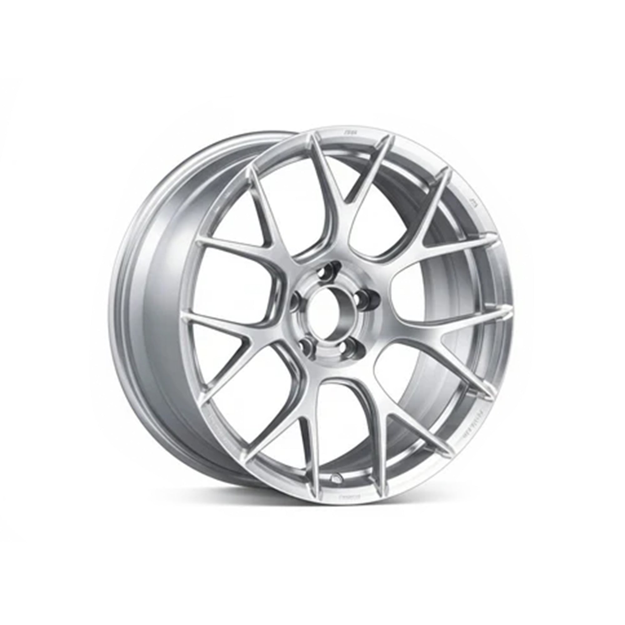 Silver WWC RV7 7-cross-spoke flow-form wheel by WheelWork Customs, showcasing its sleek design and polished finish.