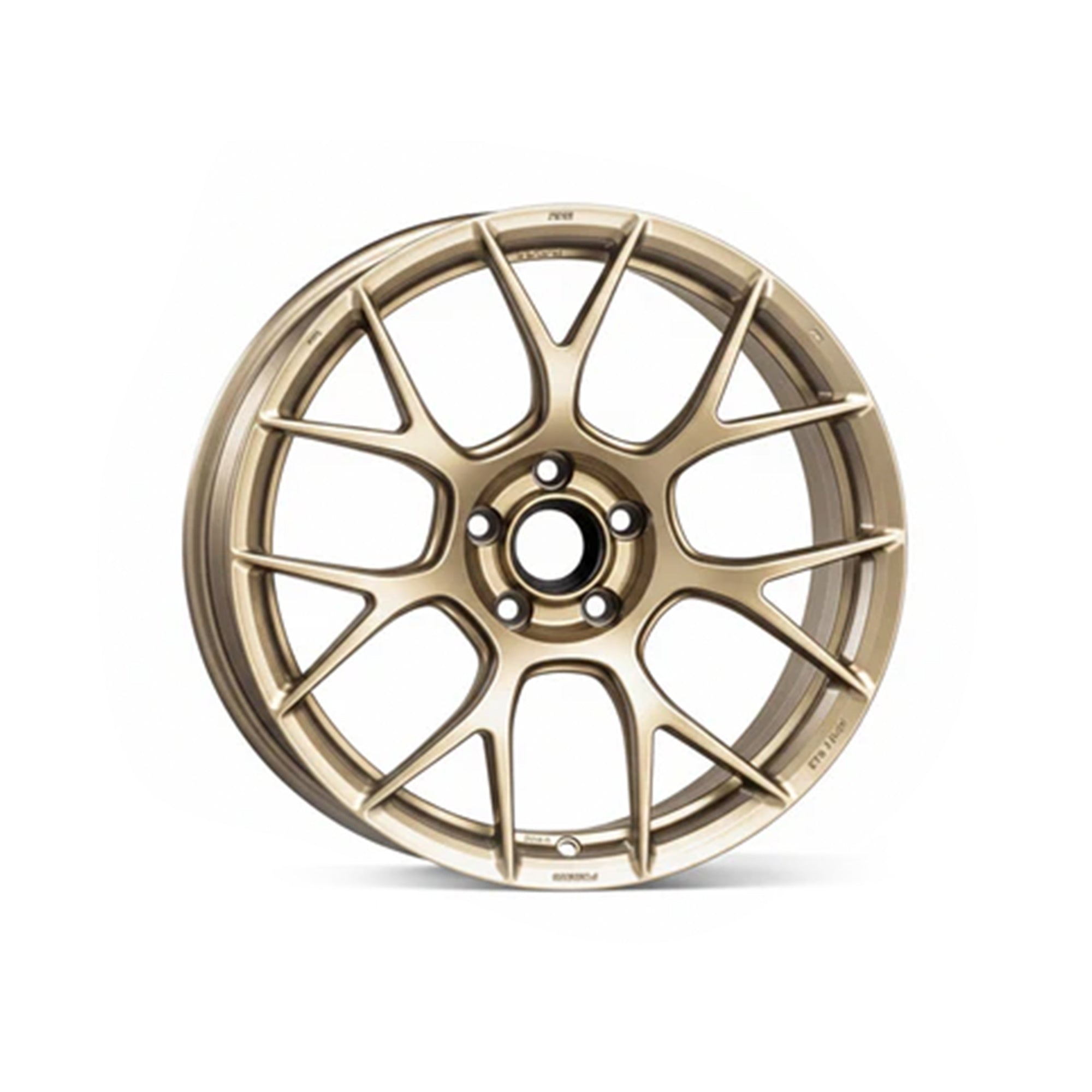 Bronze WWC RV7 7-cross-spoke flow-form wheel by WheelWork Customs shown from side angle on vehicle.