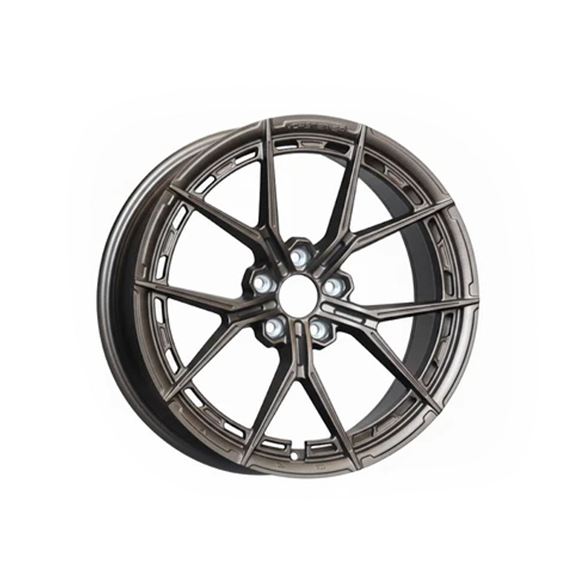 Bronze WWC VFX split-spoke flow-form wheel by WheelWorkCustoms, showcasing sleek design and intricate spoke details.