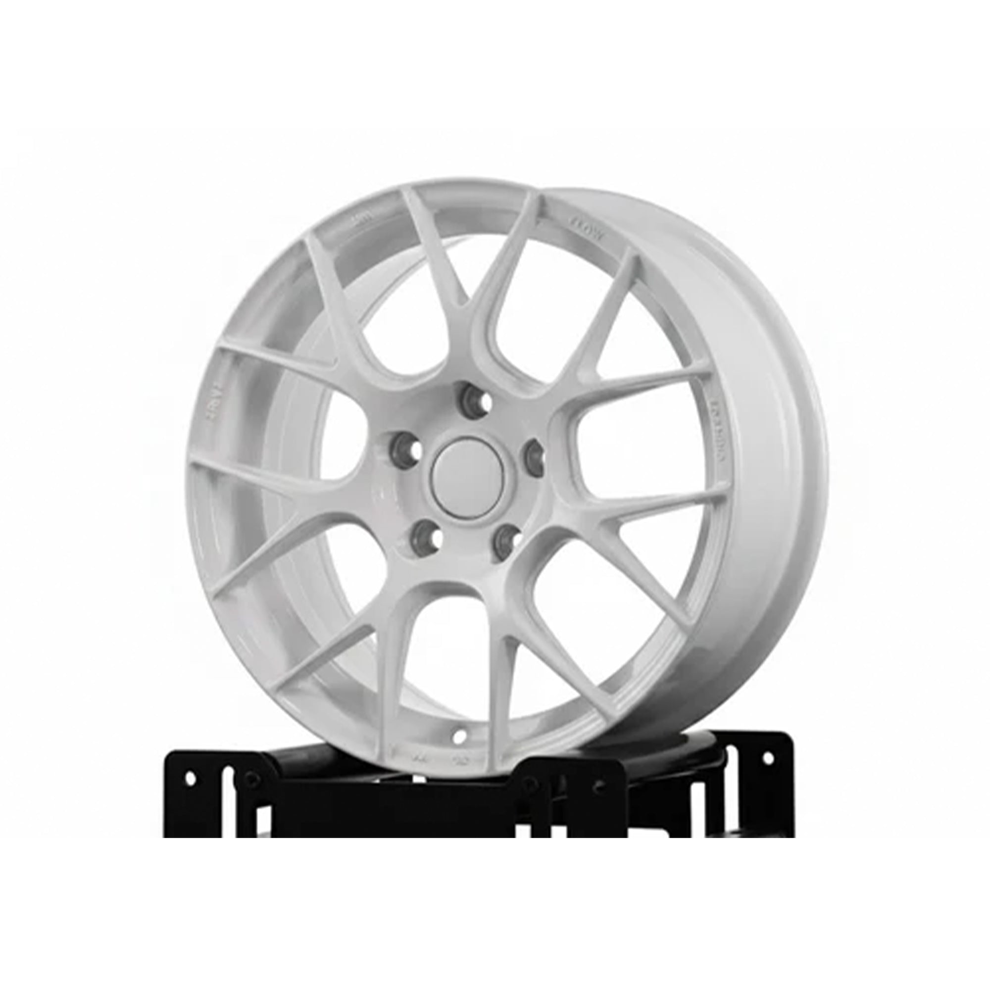 WheelWork Customs WWC RV7 7-cross-spoke flow-form wheel in white, showcasing sleek design and lightweight construction.