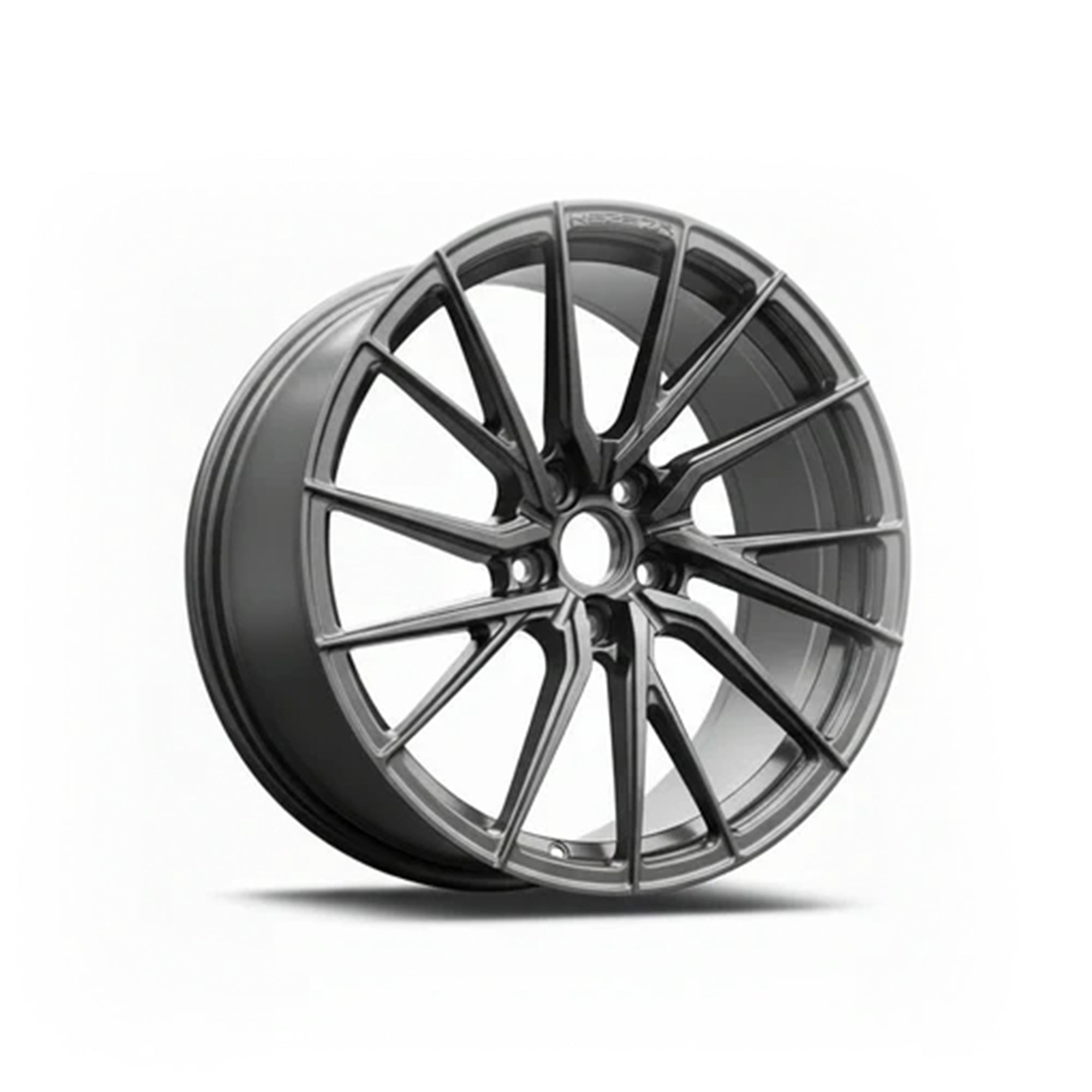 Black WWC 3S055 Split-Spoke Flow-Form Wheel by WheelWorkCustoms showing sleek, modern design with split-spoke pattern.
