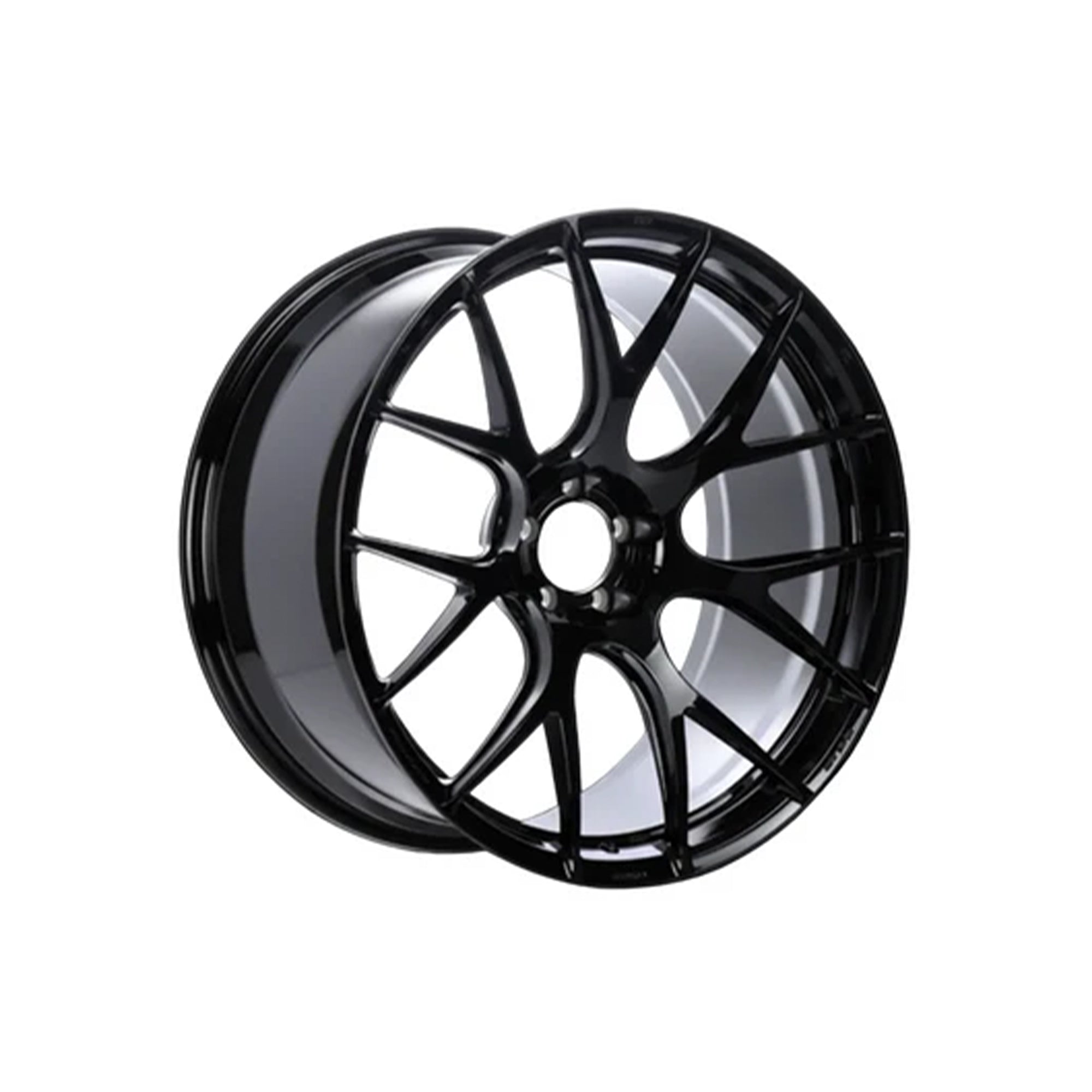 Black WWC RV7 7-cross-spoke flow-form wheel by WheelWork Customs, showcasing sleek rim design and finish.