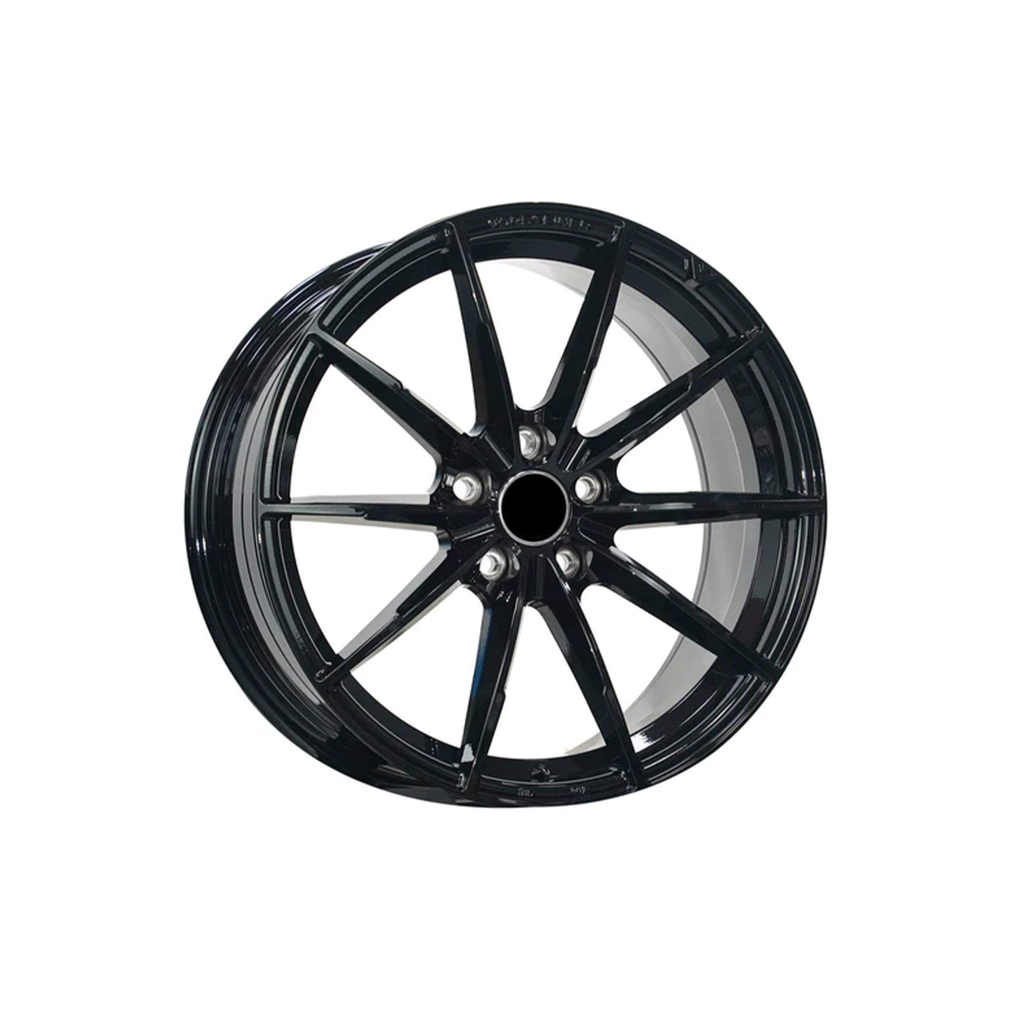Black WWC 515 3-spoke performance flow-form wheel by WheelWorkCustoms, showing sleek, lightweight design with a matte finish.