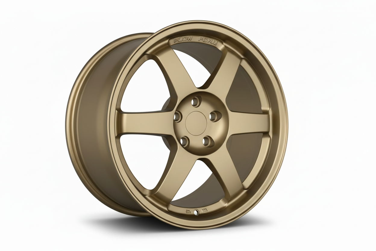 Custom forged WWC 6-spoke Motorsport wheels by WheelWorkCustoms on a vehicle, showcasing their sleek design and high-performance style.