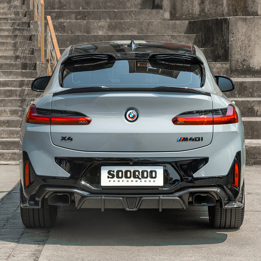 Sooqoo Pre Pregged Dry Carbon Fiber Rear Diffuser with Brake Light for BMW X4 G02 LCI 2022+
