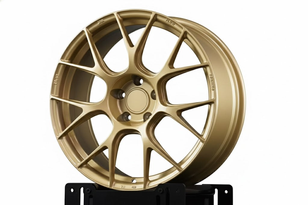 WheelWork Customs WWC RV7 7-cross-spoke flow form wheel in bronze, showcasing its sleek design and detailed spoke pattern.